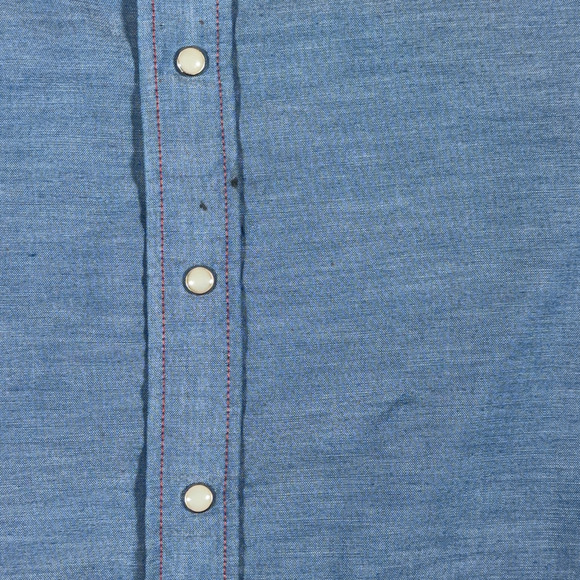 Vintage Big Mac Western Shirt Adult EXTRA LARGE Blue Chambray Pearl Snap USA 90s - Picture 6 of 9